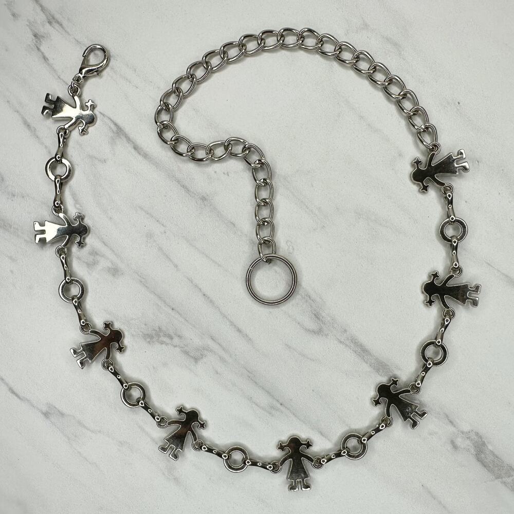 Silver Tone Novelty Girl Charm Chain Link Belt XXS/XS ✨